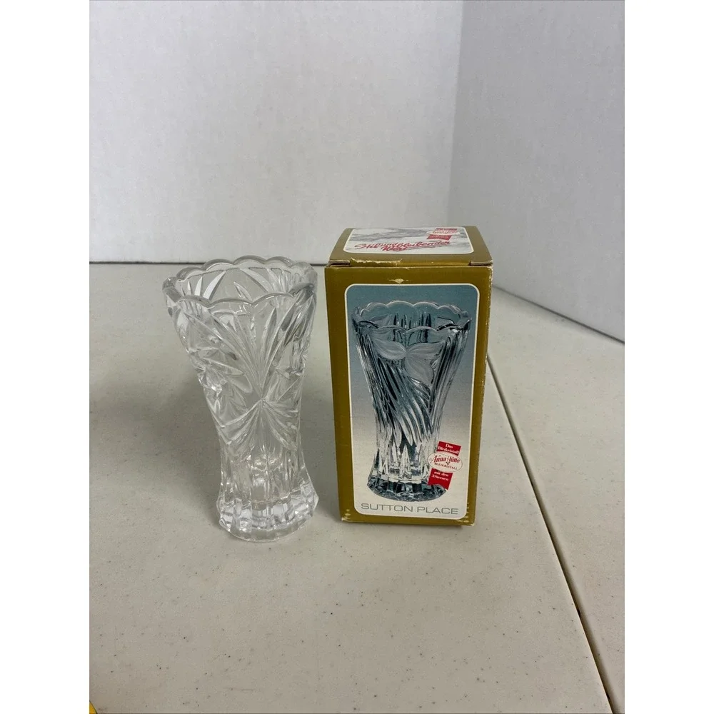 Anna Hutte Sutton Place Lead Crystal Bud Vase 6.25 Inch West Germany Clear Boxed